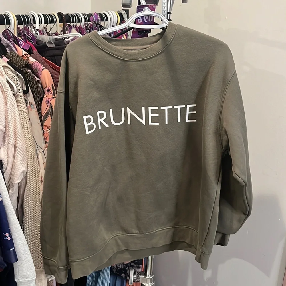 Brunette The Label Olive Green Logo Crewneck Sweatshirt - Picture 1 of 1
